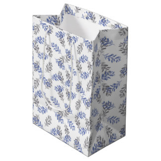 Blauw & Grijs Botanisch Aquarelpatroon Medium Cadeauzakje