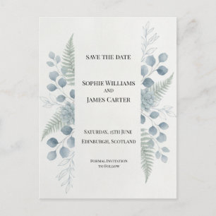 Blauw Grijs Botanische Save The Date Postkaart