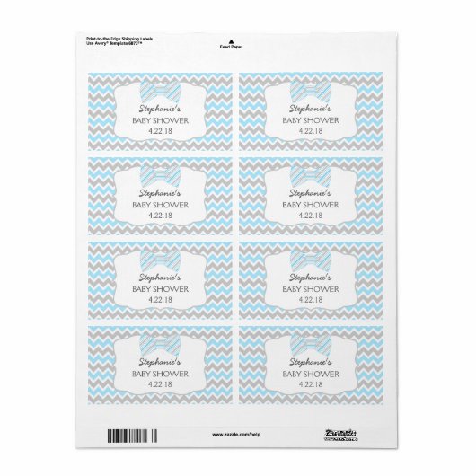 Blauw Grijs Bow stropdas baby shower waterfles / g Etiket (Full Sheet)