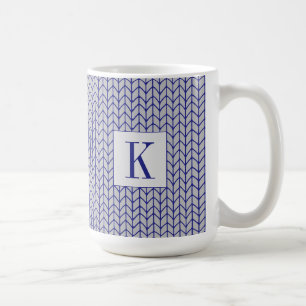 BLAUW GRIJS BREI Hoge Witte Mok + Initiaal