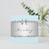 Blauw Grijs Cheques Boy Shower Kaart (Staand voorkant)