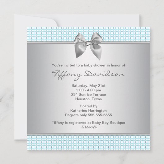 Blauw Grijs Cheques Boy Shower Kaart (Achterkant)