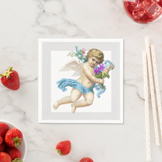 Blauw Grijs Cherub Engel Papier Servet (Insitu)