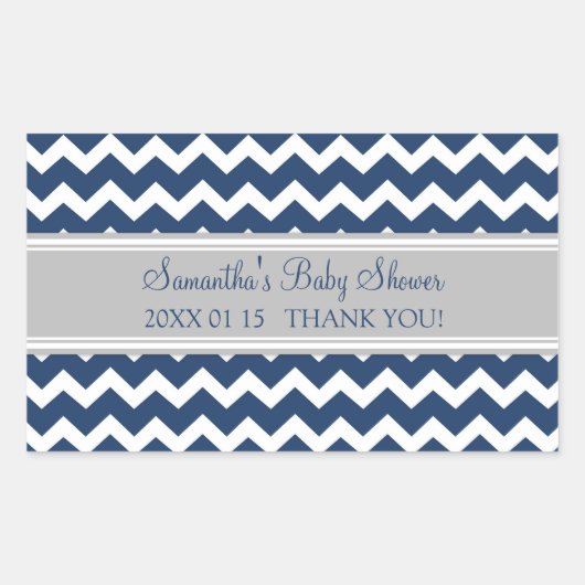 Blauw Grijs Chevron Baby shower Favor Stickers (Voorkant)