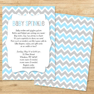 Blauw Grijs Chevron Boy Baby Sprinkle Kaart