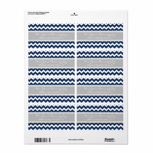 Blauw Grijs Chevron Cry Pakket Bruiloft Labels (Full Sheet)