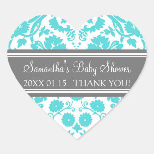 Blauw Grijs Damask Baby shower Favor Stickers