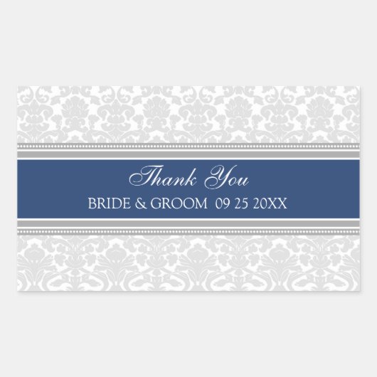 Blauw Grijs Damask Dank u bruiloft gunst Labels (Voorkant)