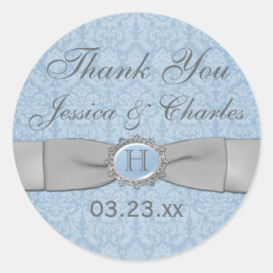 blauw, grijs Damask Wedding Favor Sticker