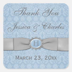  blauw, grijs Damask Wedding Favor Sticker