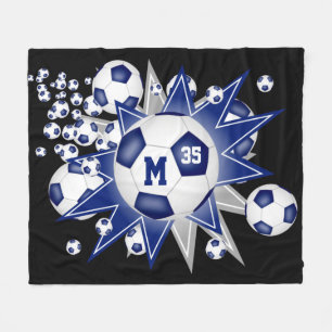 blauw grijs decor voetbal fleece deken