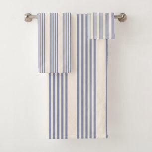 Blauw-grijs en beige vijf stripe patronen bad handdoek