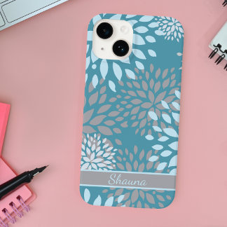 Blauw Grijs en Blauwgroen Modern Abstract Bloemenp Case-Mate iPhone 14 Hoesje