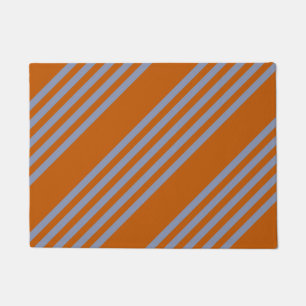 Blauw-grijs en verbrand oranje vijf stripe patrone deurmat