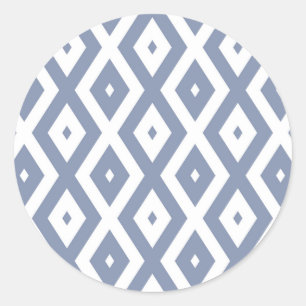 Blauw grijs en wit diamantpatroon ronde sticker