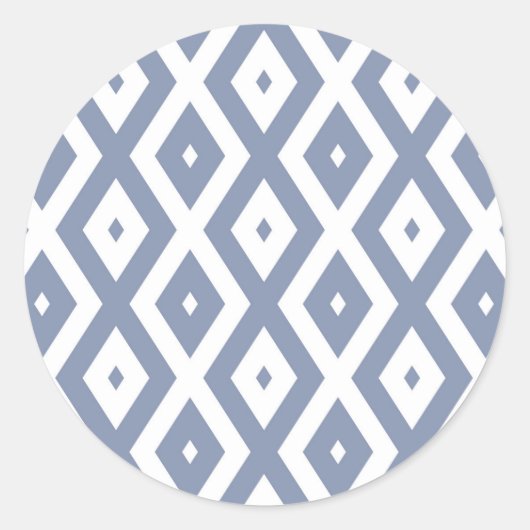 Blauw grijs en wit diamantpatroon ronde sticker (Voorkant)