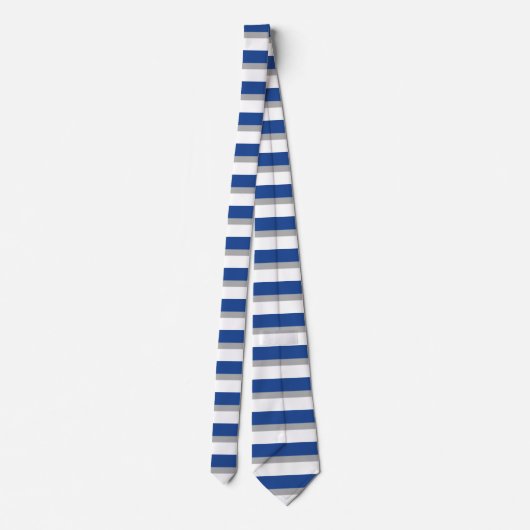 Blauw Grijs en Wit Horizontaal Strepen Stropdas (Achterkant)