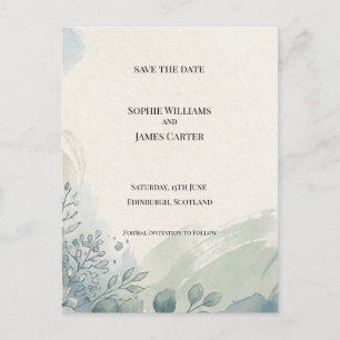 Blauw Grijs Eucalyptus Save The Date-ansichtkaart Briefkaart