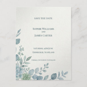 Blauw Grijs Eucalyptus Save The Date Ansichtkaart Briefkaart