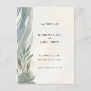 Blauw Grijs Eucalyptus Save The Date-ansichtkaart Briefkaart