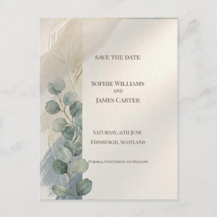 Blauw Grijs Eucalyptus Save The Date-ansichtkaart Briefkaart