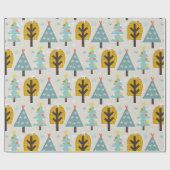 Blauw grijs geel kerstboompatroon cadeaupapier (Vlak)