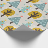 Blauw grijs geel kerstboompatroon cadeaupapier (Hoek)