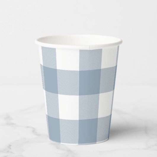 Blauw Grijs Geruit Buffalo Gingham Plaid Patroon Papieren Bekers (Rechts)