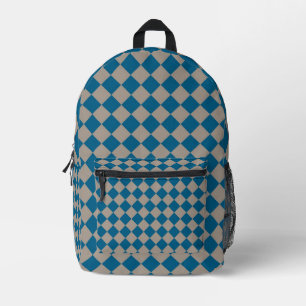 Blauw Grijs Geruit Diamant Patroon Bedrukte Rugzak
