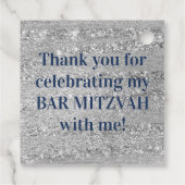 Blauw, Grijs Gestreepte Bar Mitzvah Dank u Bedankjes Labels (Achterkant)