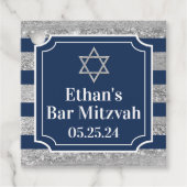Blauw, Grijs Gestreepte Bar Mitzvah Dank u Bedankjes Labels (Voorkant)