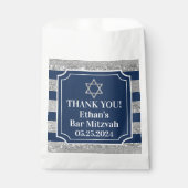 Blauw, Grijs Gestreepte Bar Mitzvah Dank u Bedankzakje (Voorkant)
