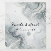 Blauw Grijs & Goud Beachy Waterverf Strand Wedding Wijn Etiket (Enkel label)
