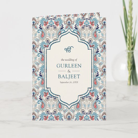 Blauw Grijs Ikat Alles in Een Anand Karaj Sikh Bru (Voorkant)