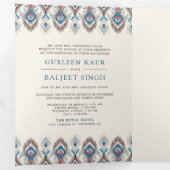 Blauw Grijs Ikat Alles in Een Anand Karaj Sikh Bru Drieluik Uitnodiging (Binnenzijde eerst)