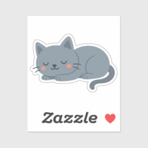 Blauw Grijs Kat Sticker – Rustige en Knusse Cartoo