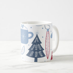 Blauw Grijs Kerst Elementen Patroon Mok