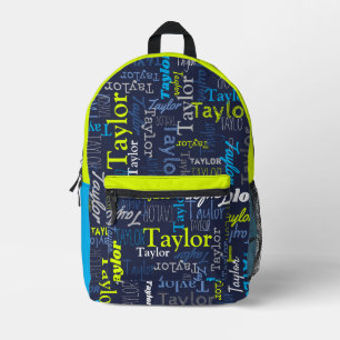 blauw grijs limoengroen gepersonaliseerde naam ove bedrukte rugzak