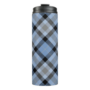 BLAUW & GRIJS LINNEN KIJKEN PLAID PATROON THERMOSBEKER