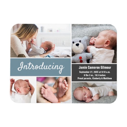 Blauw grijs Maak kennis met fotocollage voor baby' Magneet (Horizontaal)