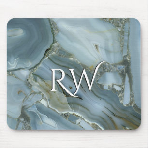 Blauw Grijs Marmer met Gouden Ader Initiaal Muismat