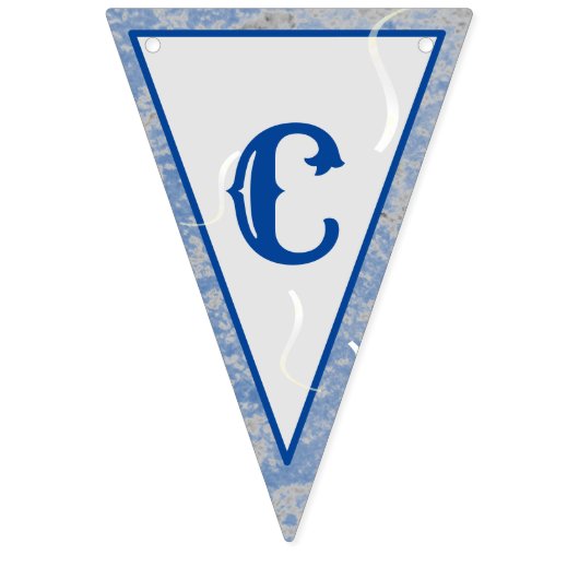 Blauw & Grijs Marmer Monogramed Bruiloft Vlaggetjes (Eerste vlag)