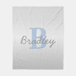 Blauw & Grijs Monogram Bewerkbare Kleurcombinatie Fleece Deken
