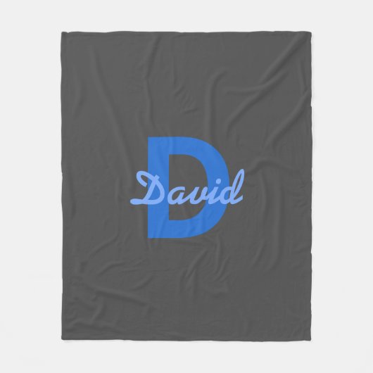 Blauw & Grijs Naam & Monogram Fleece Deken (Voorkant)