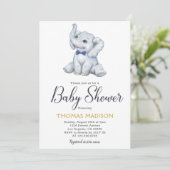 Blauw Grijs Olifant Baby Jongen Douche Kaart (Staand voorkant)