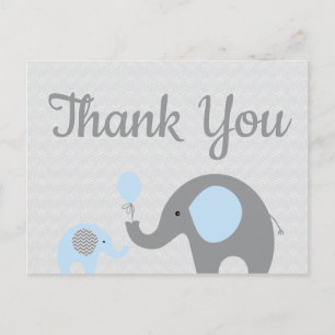 Blauw grijs olifant Baby shower Dank u Briefkaart