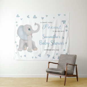Blauw Grijs Olifant Jongens Babyshower Achtergrond Wandkleed