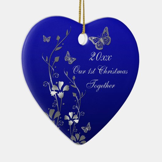 Blauw, Grijs Ons 1e Kerst Keepsake Ornament (Rechts)