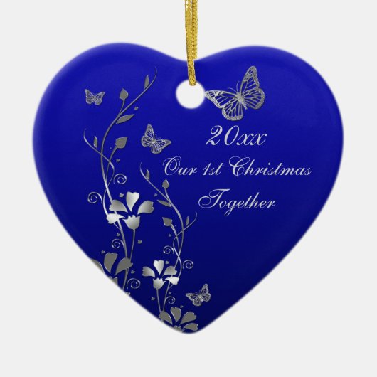 Blauw, Grijs Ons 1e Kerst Keepsake Ornament (Voorkant)