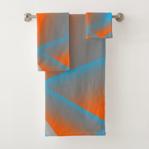 Blauw Grijs Sinaasappel Ombre Geometrische Abstrac Bad Handdoek